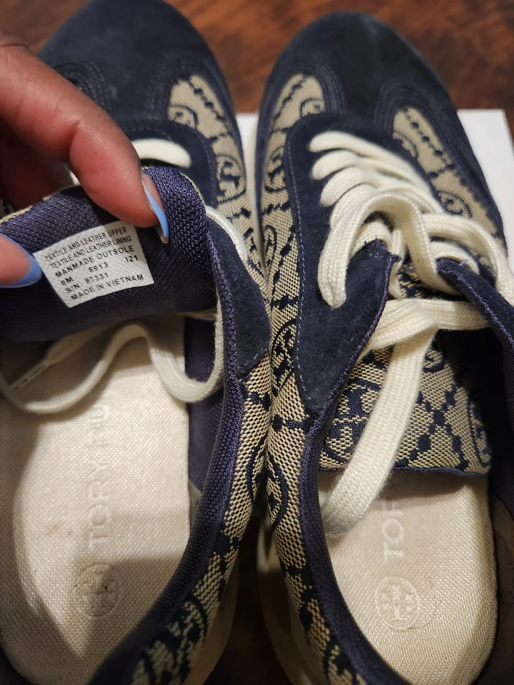 Tory Burch Monogram Platform Sneakers in Navy & Cream